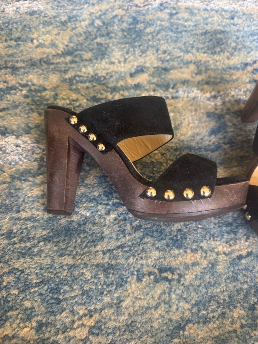 Jimmy Choo Black Suede Studded Platform Clog Mules